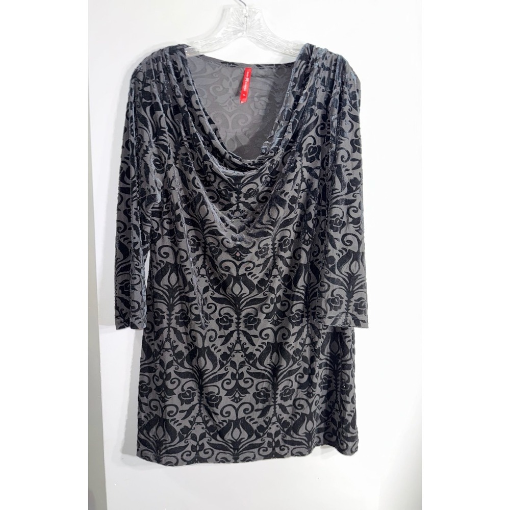 Ruby Ribbon black floral velvet burnout mini dress draped neckline XL